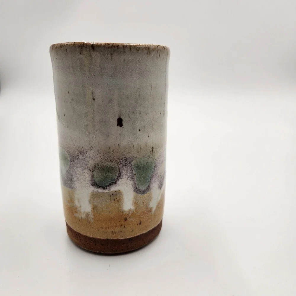 Vintage Studio Pottery Vase Signed Earthy Ceramic Tumbler Bud Flower Vessel 5